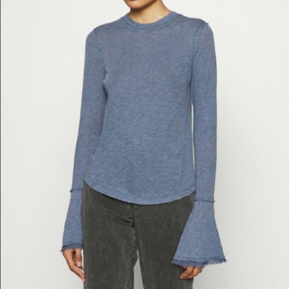 Sold Free People Cecelia Top T Shirt *Bell Sleeves Blue XS - Picture 4 of 16